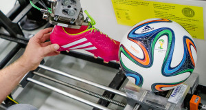 cleat being tested on 2014 FIFA soccer ball World cup standard football ball/soccer ball