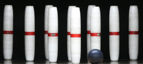 candlepin set white pins with red stripes small black ball candlepin ball basic equipment candle pins candle pin bowling ball