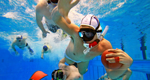 mens water polo 6 men playing water polo with snorkeling gear regulated equipment for water polo